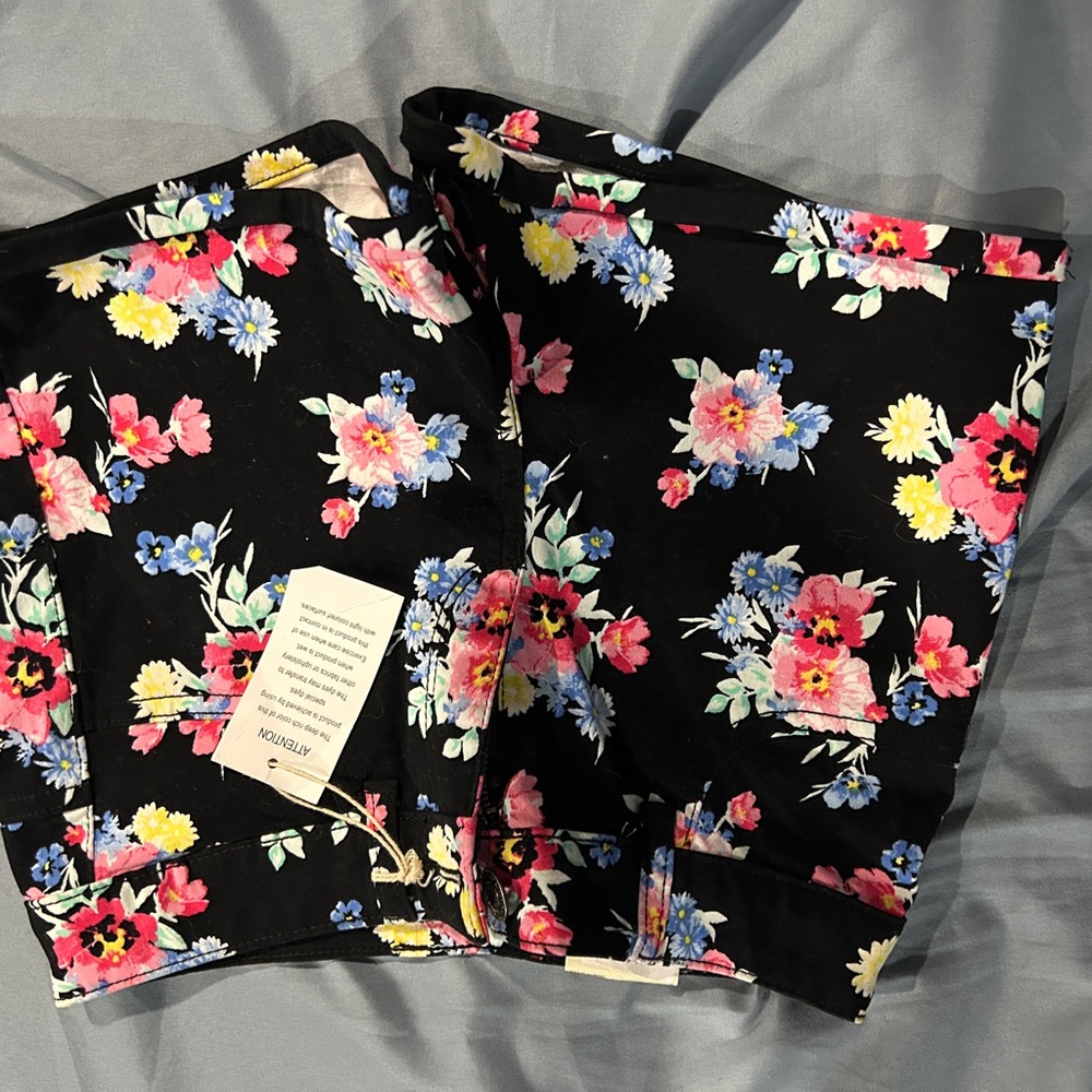 Floral Black Shorts